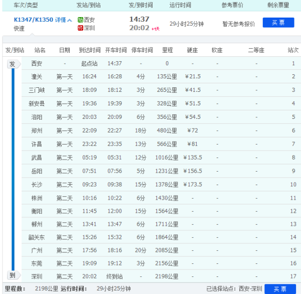 K7034次列车途经站点时刻表